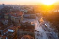 Top view of old Porto downtown at sunset