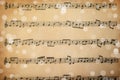 Top view of old sheet with Christmas music notes as background, bokeh effect Royalty Free Stock Photo