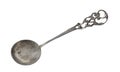 Top view of old silver beautiful tea spoon isolated on white background Royalty Free Stock Photo