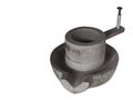 top view old stone mortar grinder on white background, object, decor, banner, template, copy space Royalty Free Stock Photo