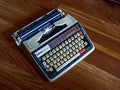 Top View of Old Vintage Typewriter on wooden Flore Pune