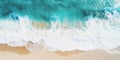 Top view oncoast with ocean waves. Blue water background. Summer seascape from air. Generative AI Royalty Free Stock Photo