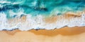 Top view oncoast with ocean waves. Blue water background. Summer seascape from air. Generative AI Royalty Free Stock Photo