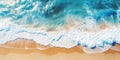 Top view oncoast with ocean waves. Blue water background. Summer seascape from air. Generative AI Royalty Free Stock Photo