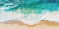 Top view oncoast with ocean waves. Blue water background. Summer seascape from air. Generative AI Royalty Free Stock Photo