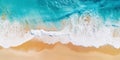 Top view oncoast with ocean waves. Blue water background. Summer seascape from air. Generative AI Royalty Free Stock Photo