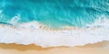 Top view oncoast with ocean waves. Blue water background. Summer seascape from air. Generative AI Royalty Free Stock Photo