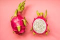 Creative layout made of pitahaya . Flat lay. Food concept. dragonfruit on pink background. Royalty Free Stock Photo