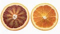 Top view of one ripe slice red orange citrus fruit isolated on white background Royalty Free Stock Photo
