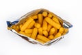 Top view of open corn puff snacks packaging Royalty Free Stock Photo