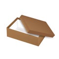 Top view of open empty brown shoe packaging box with cover