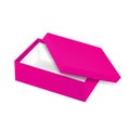 Top view of open empty pink shoe packaging box with cover