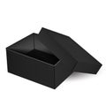 Top view of open thick black packaging box with cover