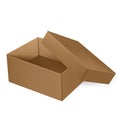 Top view of open thick brown packaging box with cover