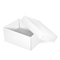 Top view of open thick white packaging box with cover