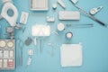 Top view operation tool, surgeon, surgery, health care concept. copy space. Generative AI