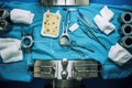 Top view operation tool, surgeon, surgery, health care concept. copy space. Generative AI