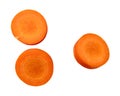 Top view of orange carrot slices in set isolated on white background with clipping path Royalty Free Stock Photo