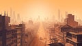 Top view of the orange dusty or smog-filled old town with high-rise buildings, stylized as a illustration Royalty Free Stock Photo