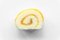 Top view orange roll cake on white background
