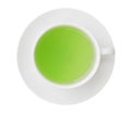 Top view of organic hot green tea drink isolated on white background, clipping path Royalty Free Stock Photo