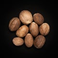 Top view of Organic Nutmeg Seed. Royalty Free Stock Photo