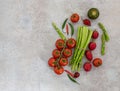 Top view of organic vegetables on white background