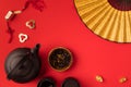 Oriental decorations and tea set Royalty Free Stock Photo