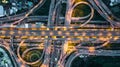 Top view over the highway,expressway and motorway at night, Aerial view interchange of a city, Shot from drone, Expressway is Royalty Free Stock Photo