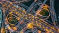 Top view over the highway,expressway and motorway at night, Aerial view interchange of a city, Shot from drone, Expressway is Royalty Free Stock Photo