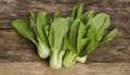 Top view of Overhead shot of Chinese cabbage, Bok Choy, on rustic wood