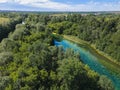 Top view of paddlers. Bright summer landscape. Forest lake with clear water. Royalty Free Stock Photo