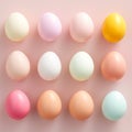 Top view of painted easter eggs on pink background Royalty Free Stock Photo