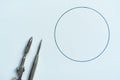 the top view of the pair of compasses on the surface to make a sketch with circle Royalty Free Stock Photo