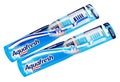 Top view of pair packaging Aquafresh toothbrushes isolated on white
