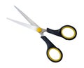 Top view of a pair of small multipurpose scissors with black handle isolated on white background with clipping path
