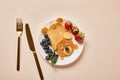 Top view of pancakes, blueberries and Royalty Free Stock Photo