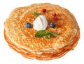 The top view on pancakes with holes. Royalty Free Stock Photo