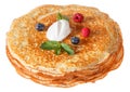 The top view on pancakes with holes. Royalty Free Stock Photo