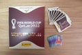 Top view of Panini Album Fifa World Cup 2022 - Qatar on the desk