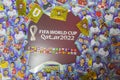 Top view of Panini Album Fifa World Cup 2022 - Qatar on the desk