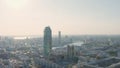 Top view of panorama with beautiful glass skyscraper on background city in summer. Stock footage. Beautiful modern city Royalty Free Stock Photo