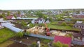 Top view on panorama of this village with cottages. Clip. Beautiful landscaped village for summer holiday in country