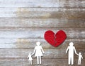 Top view with Paper chain family cut-out with broken heart - Divorce and broke Royalty Free Stock Photo