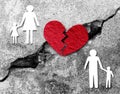 Top view with Paper chain family cut-out with broken heart - Divorce and broke Royalty Free Stock Photo