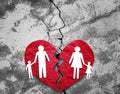 Top view with Paper chain family cut-out with broken heart - Divorce and broke Royalty Free Stock Photo