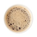 Top view of a paper cup of black coffee