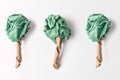 top view of paper made green trees isolated on grey, recycling and environment protection concept Royalty Free Stock Photo