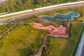 Top view on Park Tiufielieva Roshcha ZILART - a new city park in the south of Moscow, located in the Danilovsky district of Moscow