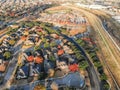 Top view parkside residential neighborhood with dead-end and col